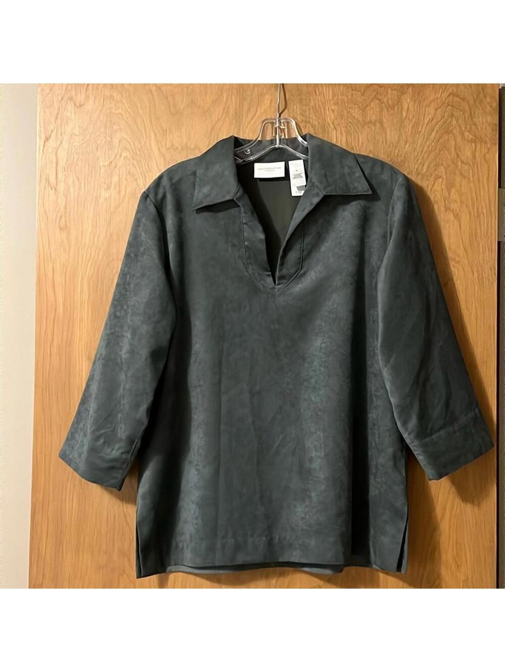 Liz Claiborne Micro Suede Tunic Blouse Women's M 3/4‎ Sleeve Soft Career Top